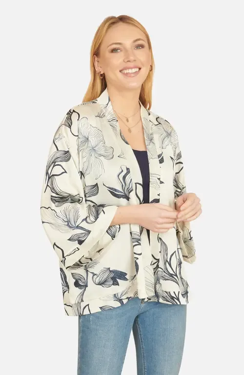 Abstract Floral Print Open Front Top by Yumi