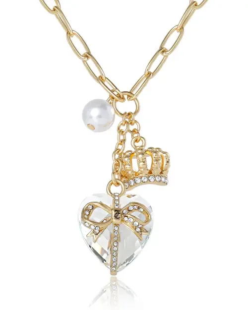 Heart, Crown, Pearl Charm Cluster Necklace, Gold-Tone by Juicy Couture