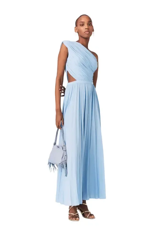 Asymmetrical Pleated Maxi Dress by maje
