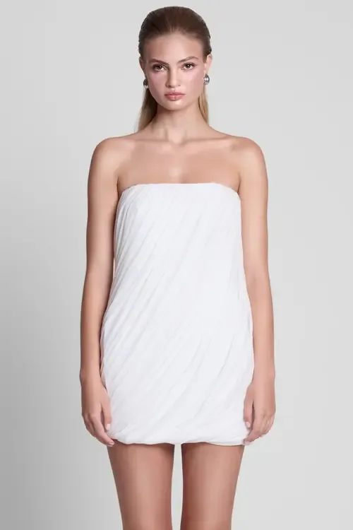 Swan Strapless Twist Drape Mini Dress by LEAU