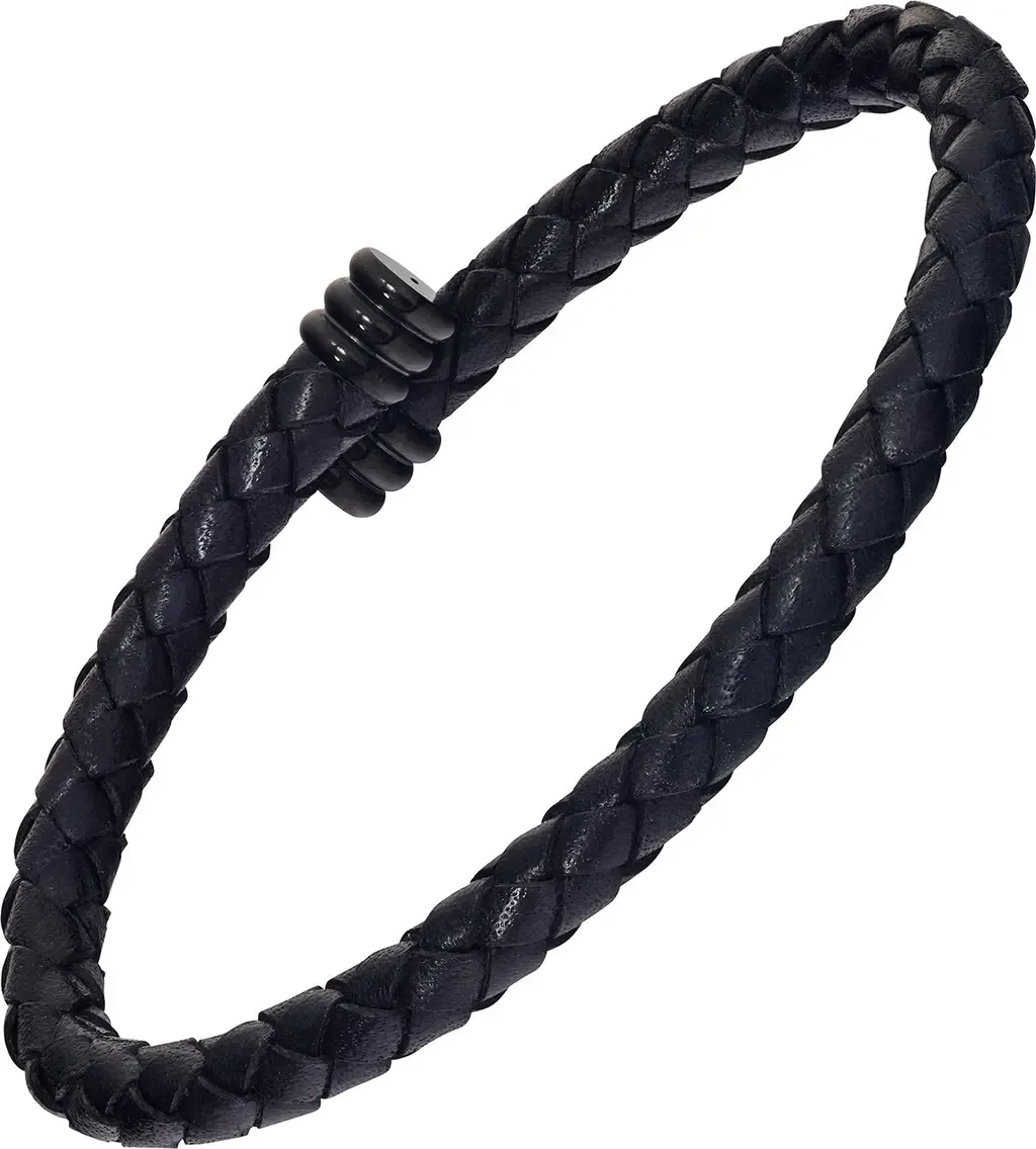 Flexible Braided Leather Bracelet with Stainless Steel End Caps by Link Up