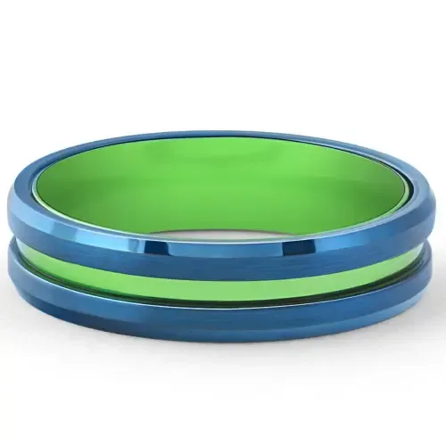 Brushed Blue Tungsten Green Aluminum Ring 6mm Wedding Band by Bliss Diamond