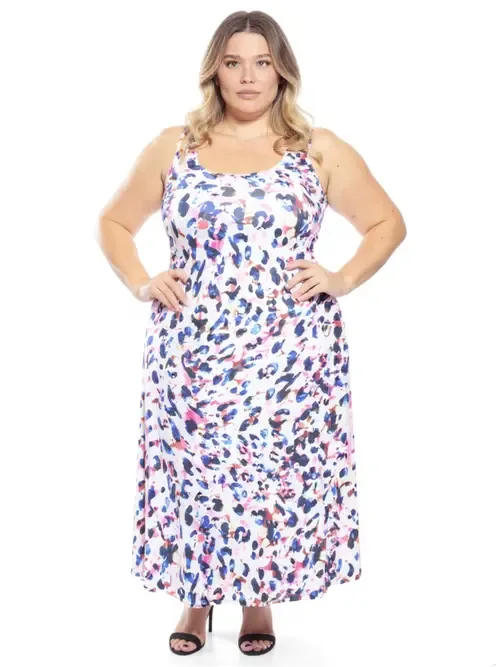 Abstract Scoop Neck Sleeveless Tank Racerback Maxi Dress by 24seven Comfort Apparel