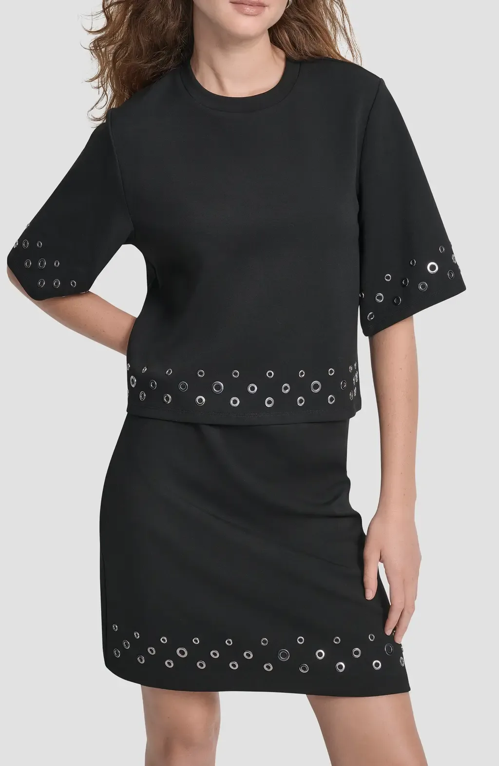 Grommet Trim Ponte Knit Top by DKNY