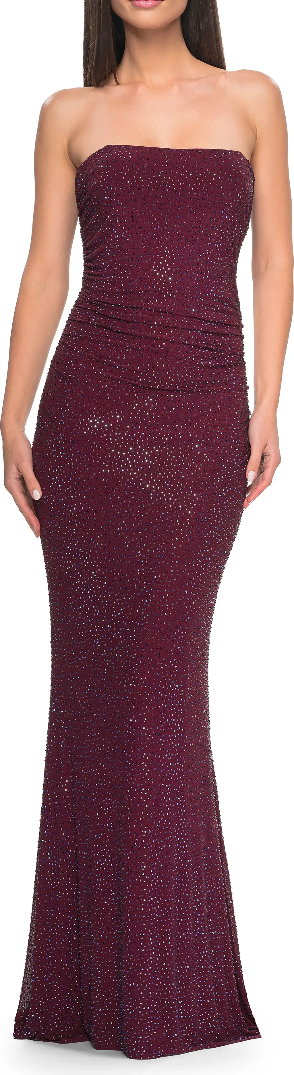 Rhinestone Embellished Strapless Ruched Prom Dress by La Femme