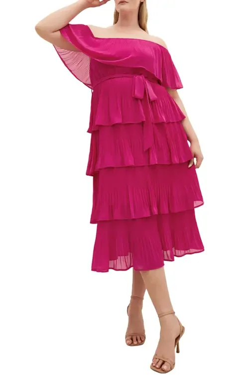 Night Garden Off the Shoulder Tiered Dress by City Chic