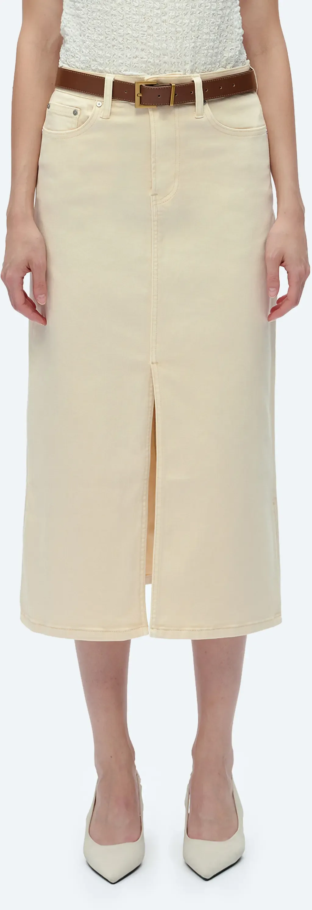Lila Slit Hem Denim Midi Skirt by Bayeas