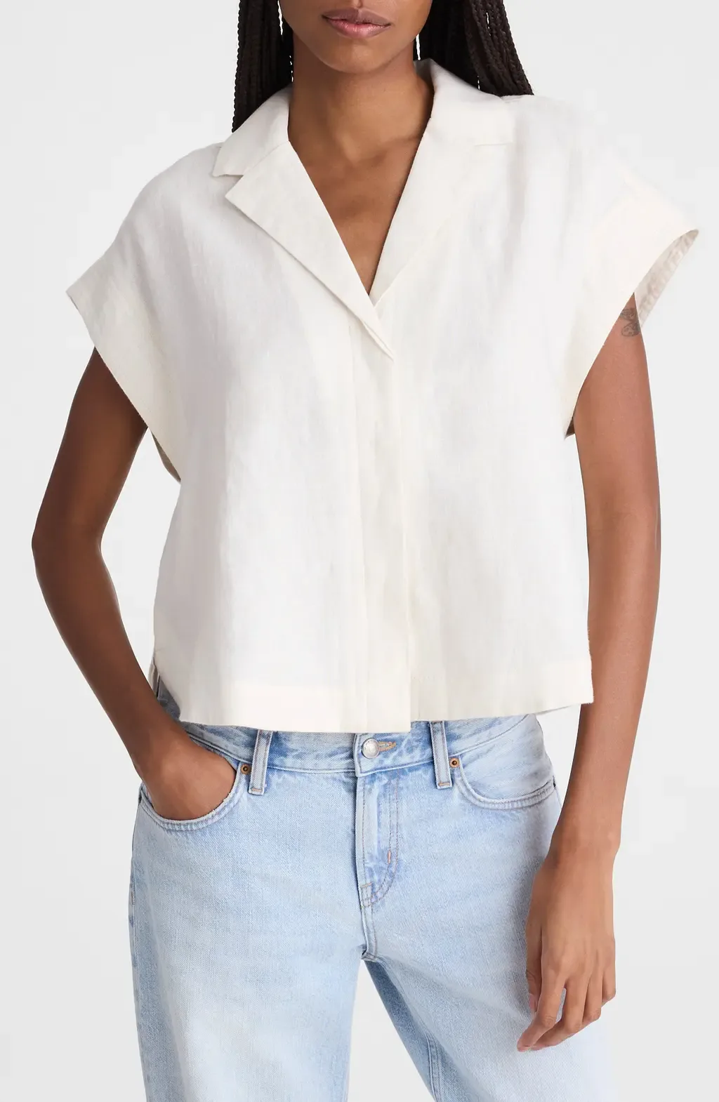 Notch Collar Linen Popover Shirt in Ivory Linen by Madewell