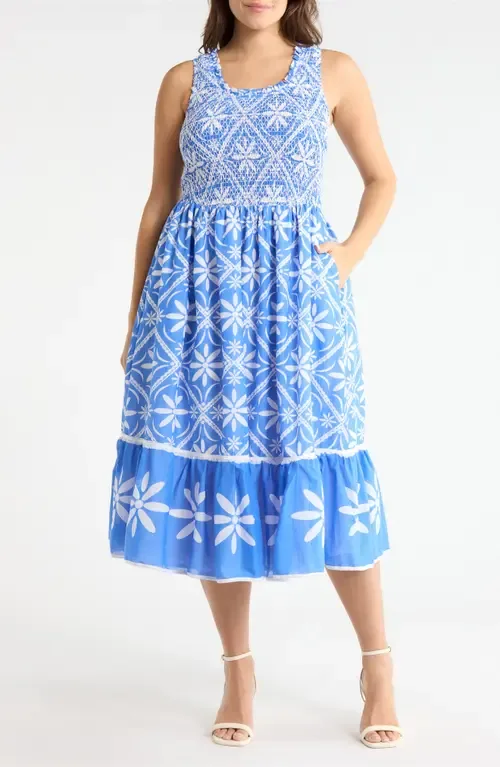 Jessy Smocked Sleeveless Midi Dress