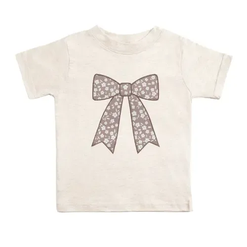 Mocha Floral Bow Patch Short Sleeve T-Shirt by Sweet Wink