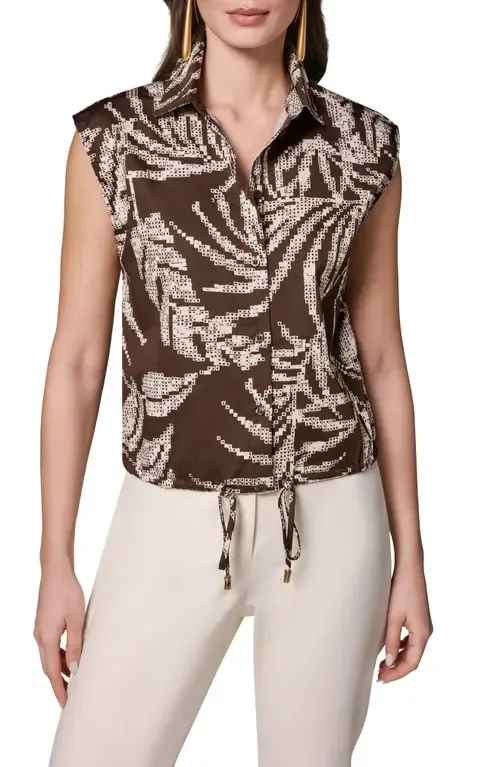 Allover Print Drawstring Hem Sleeveless Top by Donna Karan New York
