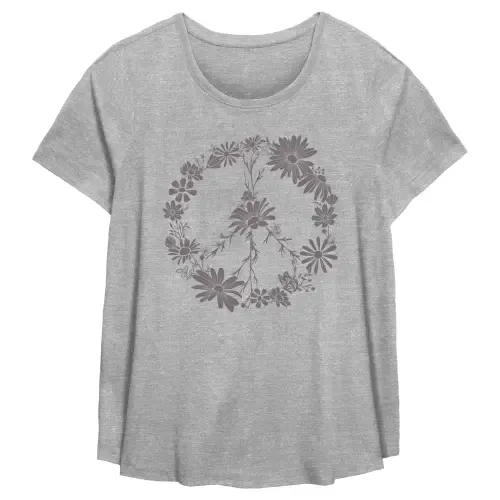 Floral Peace Symbol Scoop Hem Short Sleeve Graphic T-Shirt by Lost Gods