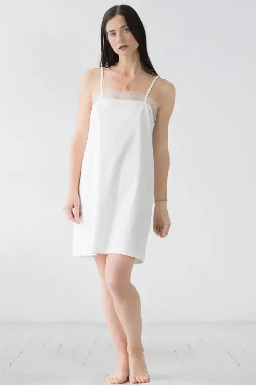 Sofia Eyelash Lace Chemise in Pima Cotton by SALUA