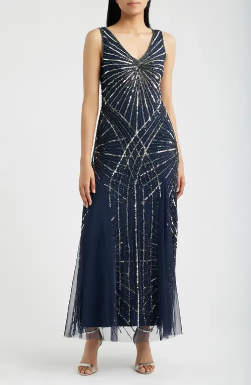 Beaded Sleeveless Tulle Gown by Pisarro Nights