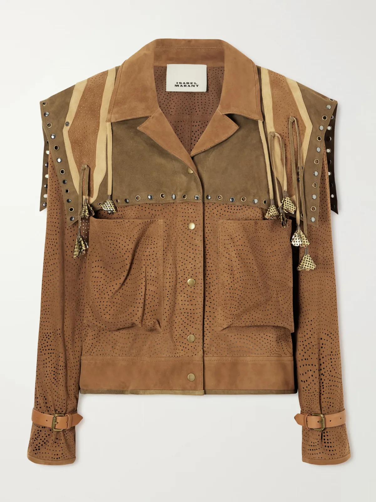 - Embellished Perforated Suede Jacket -