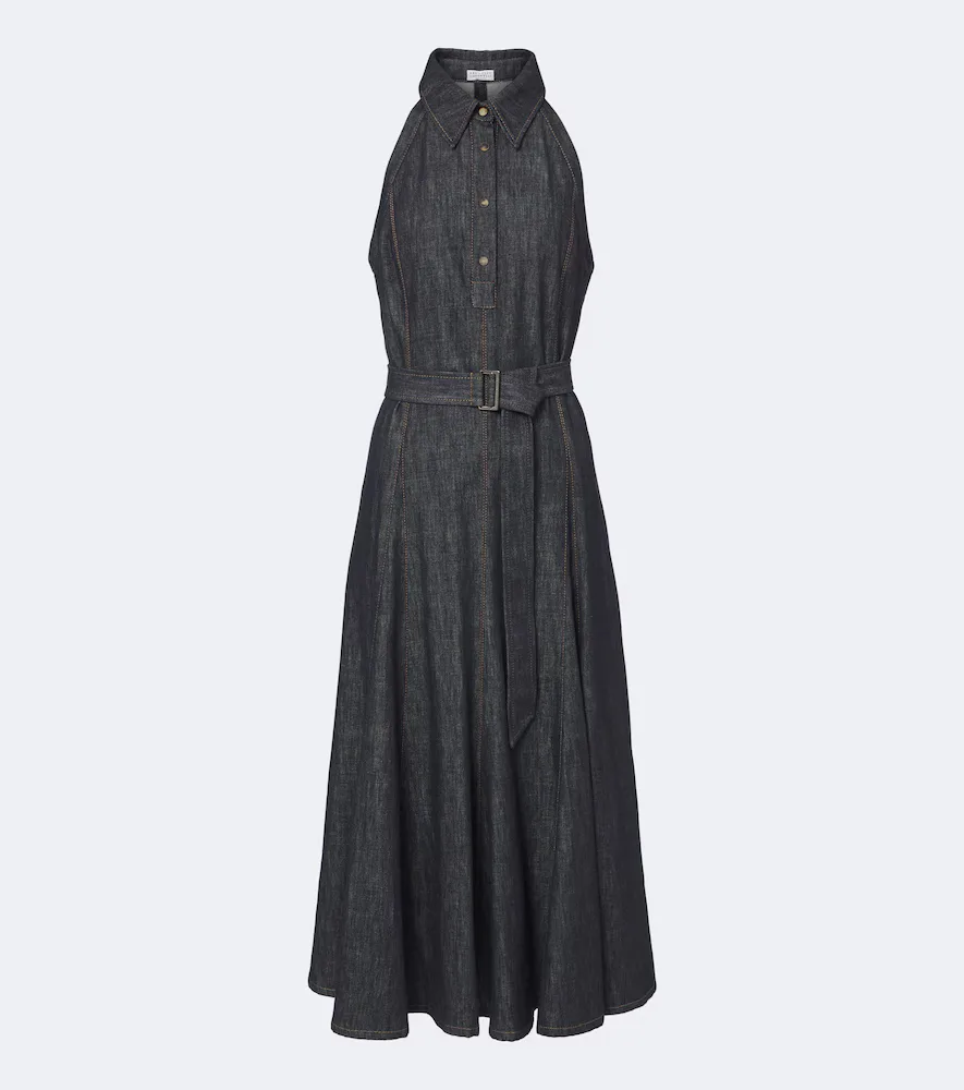 Monilli Belted Denim Polo Dress by Brunello Cucinelli