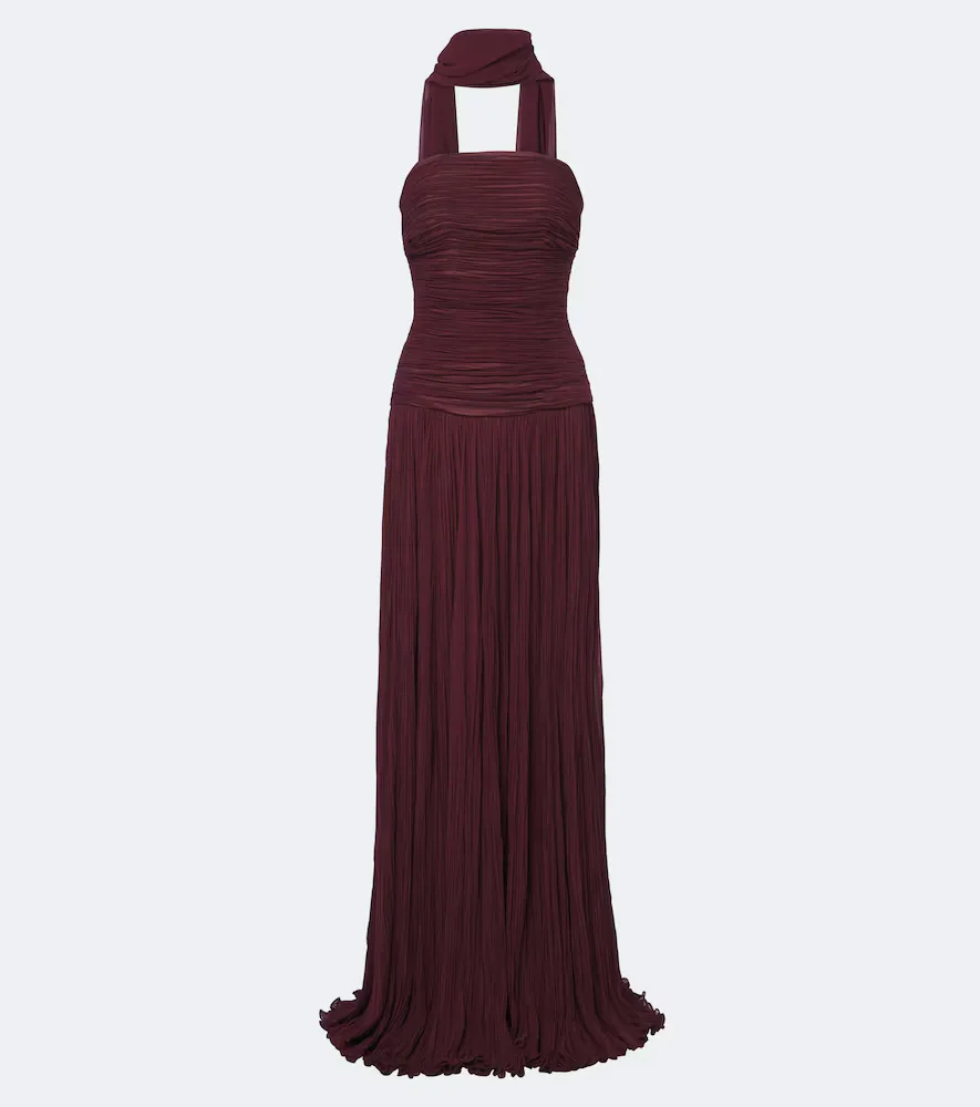 Scarf-Detail Pleated Corset Gown by Marmar Halim