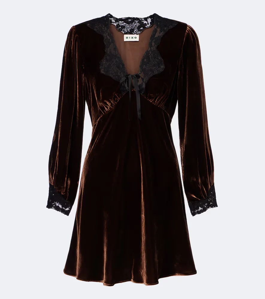 Carolina Lace-Trimmed Velvet Minidress by Rixo