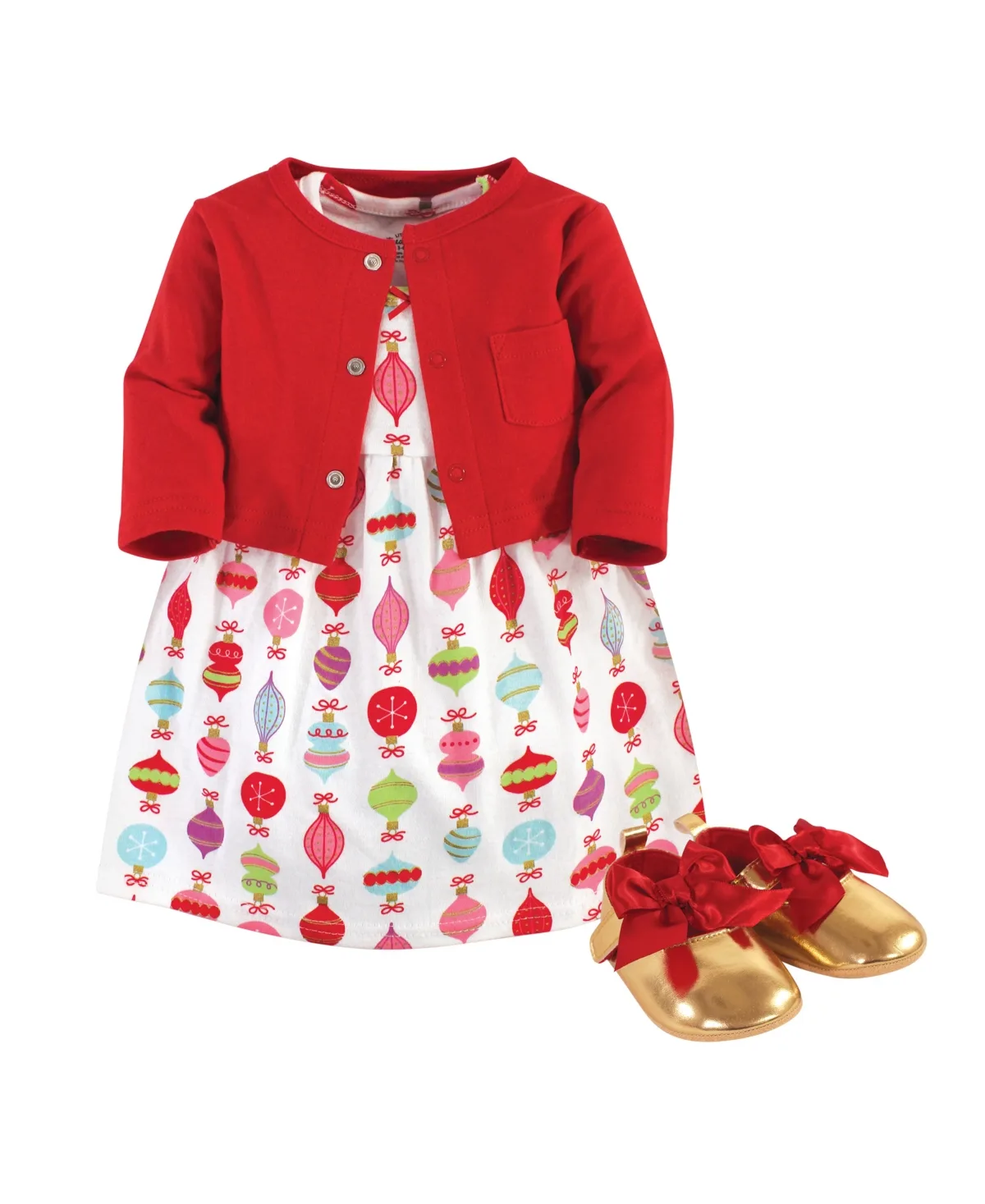 Treasure Three-Piece Cotton Outfit Dress, Cardigan & Footwear by Little Treasure