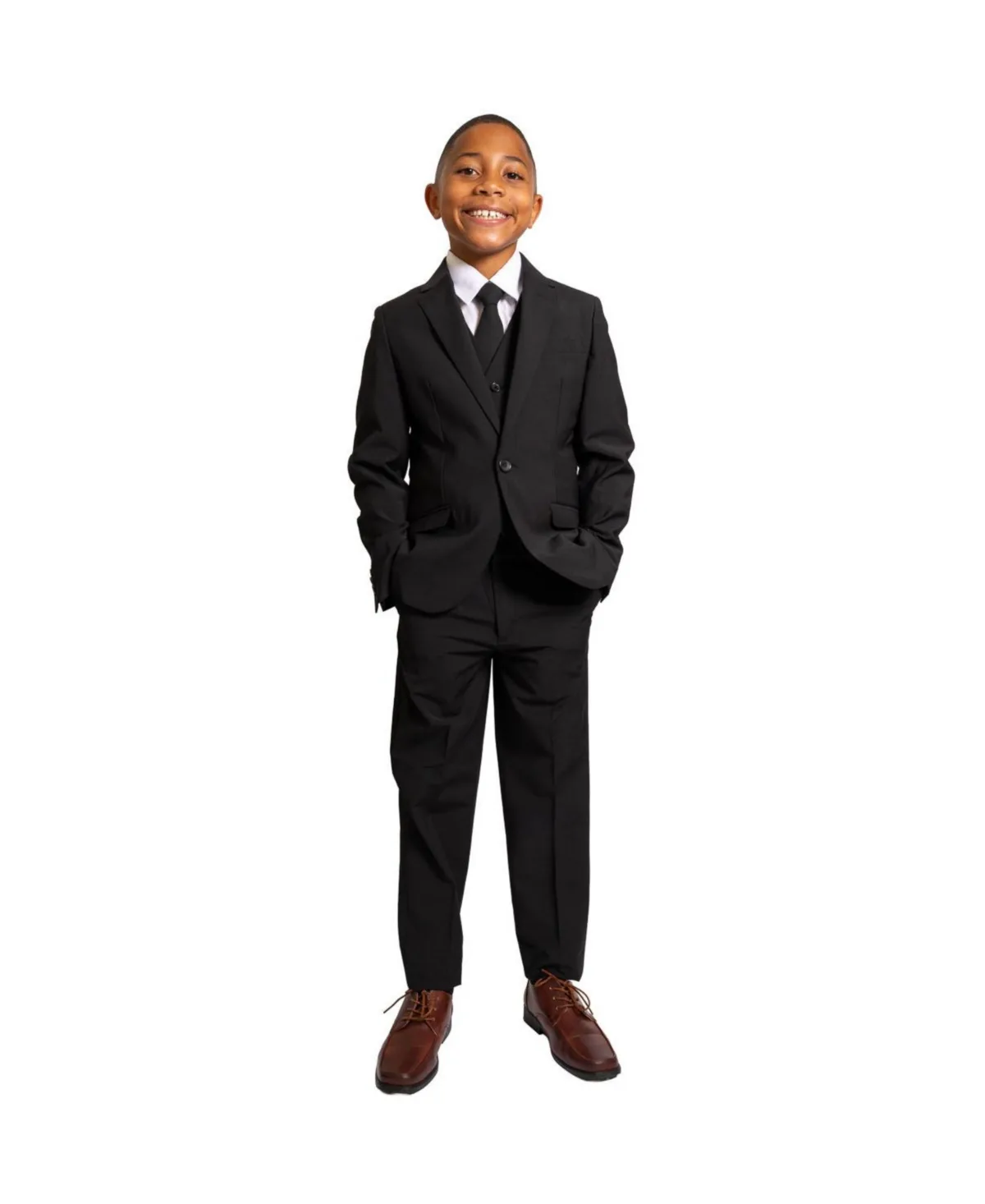 Luxor Slim Fit Wool Blend 5-Piece Shirt, Tie, Jacket, Vest and Pants Suit Set by Peanut Butter Collection
