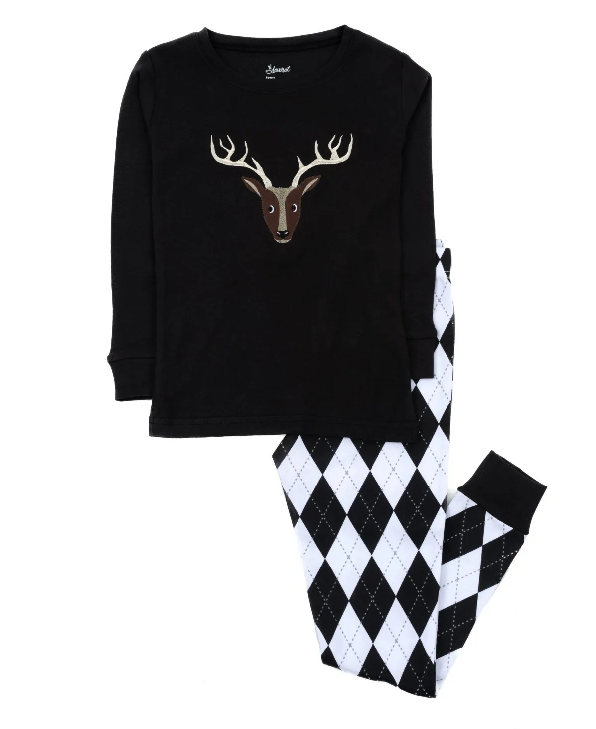 Argyle Long-Sleeve Cotton Top and Pajama Pants, 2-Piece Set by Leveret