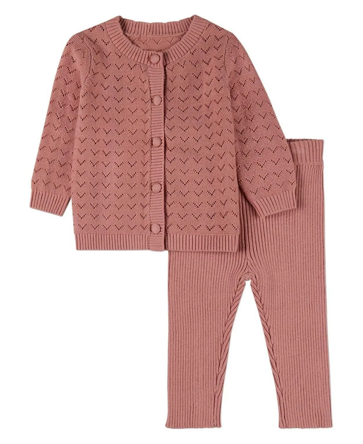 100% Cotton Chevron Knit Cardigan Set by Memoi