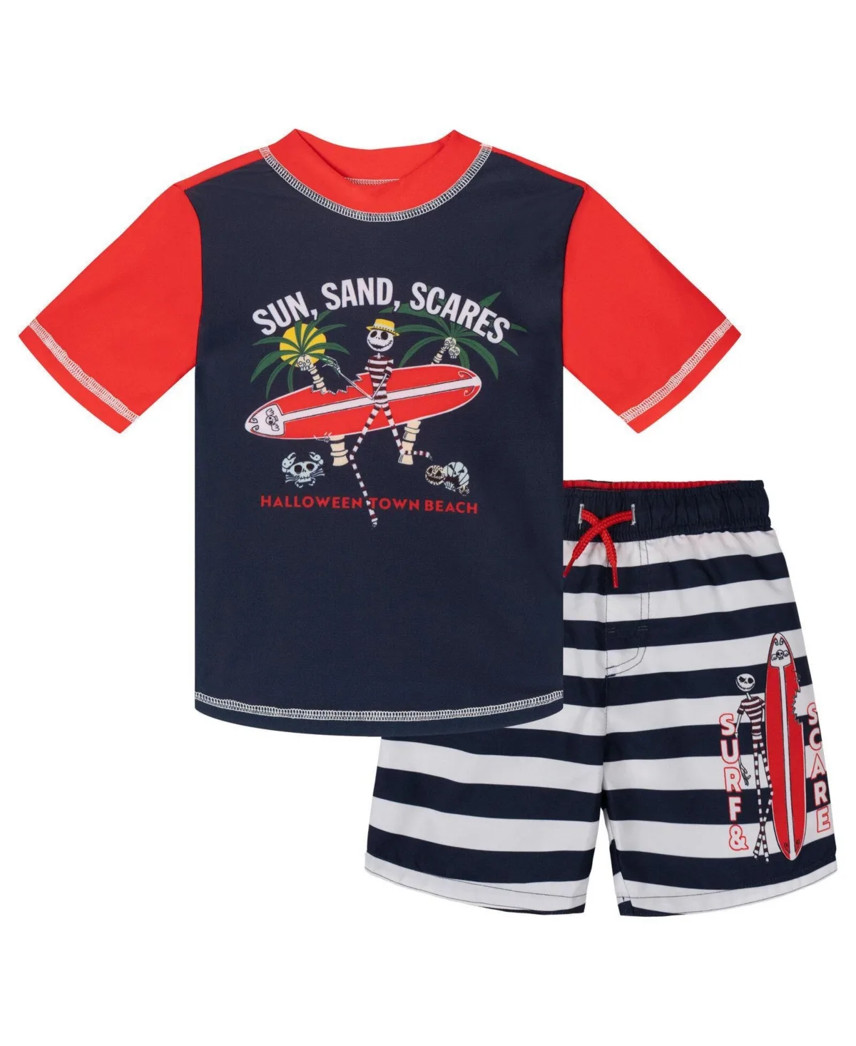 Mickey Mouse Jack Skellington Swimwear 2-Piece Rash Guard and Swim Trunks Set by Nightmare Before Christmas