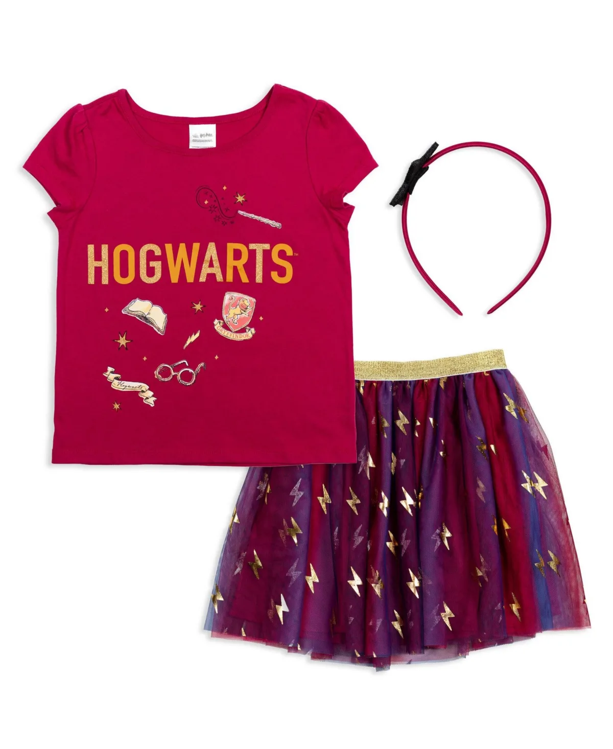Gryffindor T-Shirt Tulle Skirt and Headband 3 Piece Outfit Set by Harry Potter