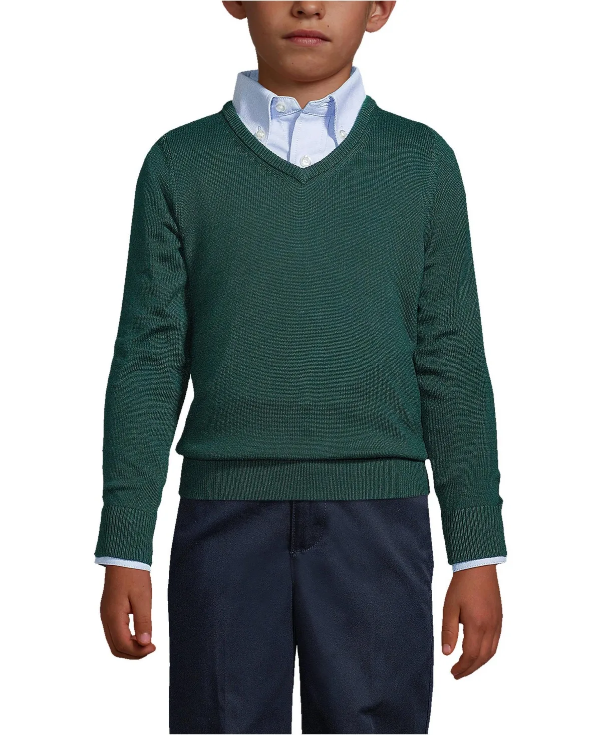 School Uniform Cotton Modal Fine Gauge V-Neck Sweater by Lands' End