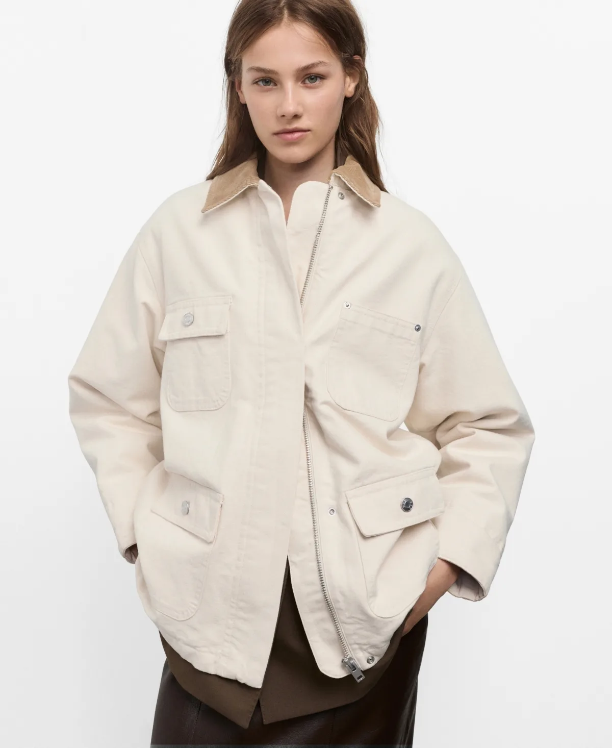 Corduroy Collar Denim Parka Blazer by Mango