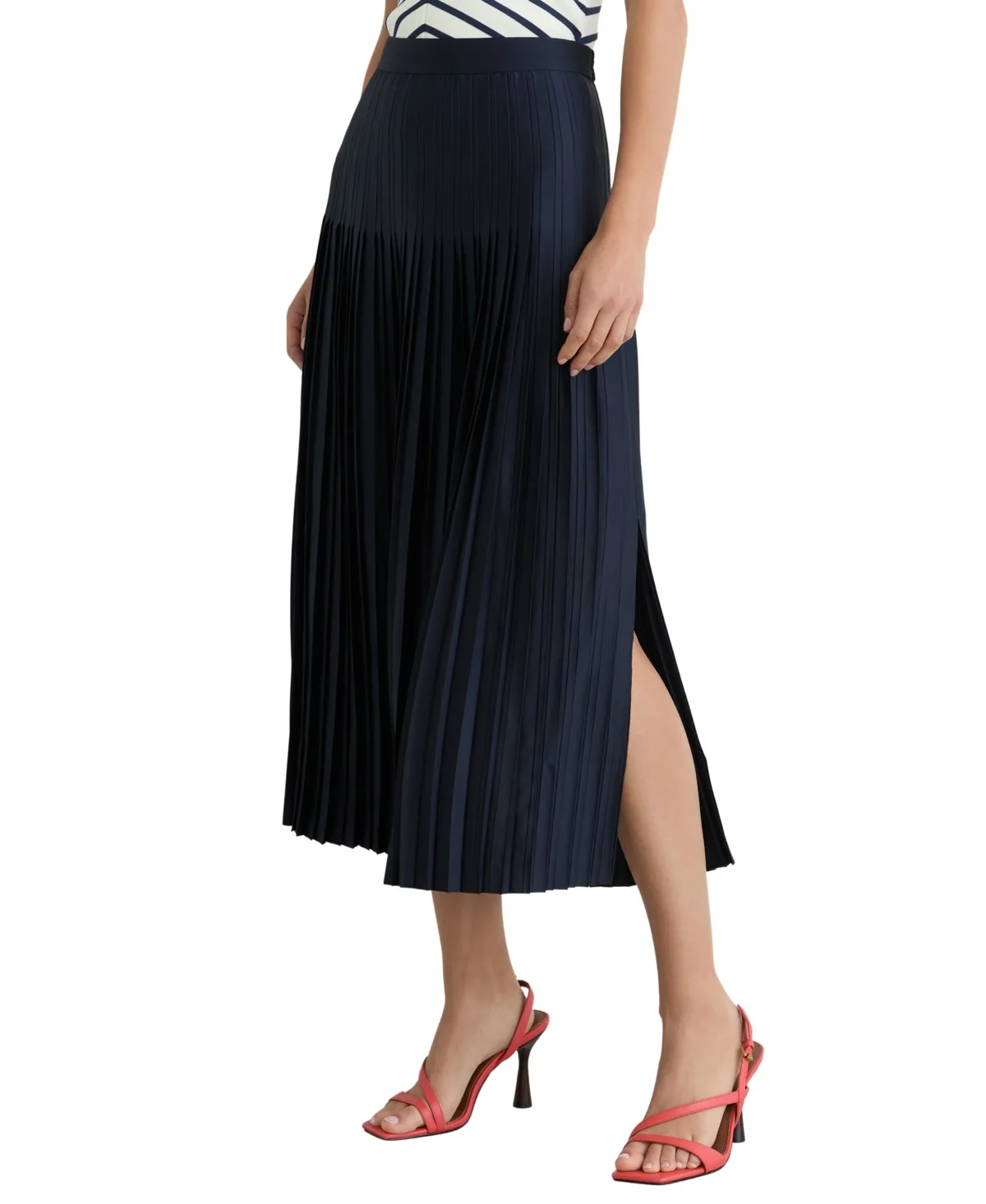 Savannah Satin Pleated Midi Skirt by Reiss