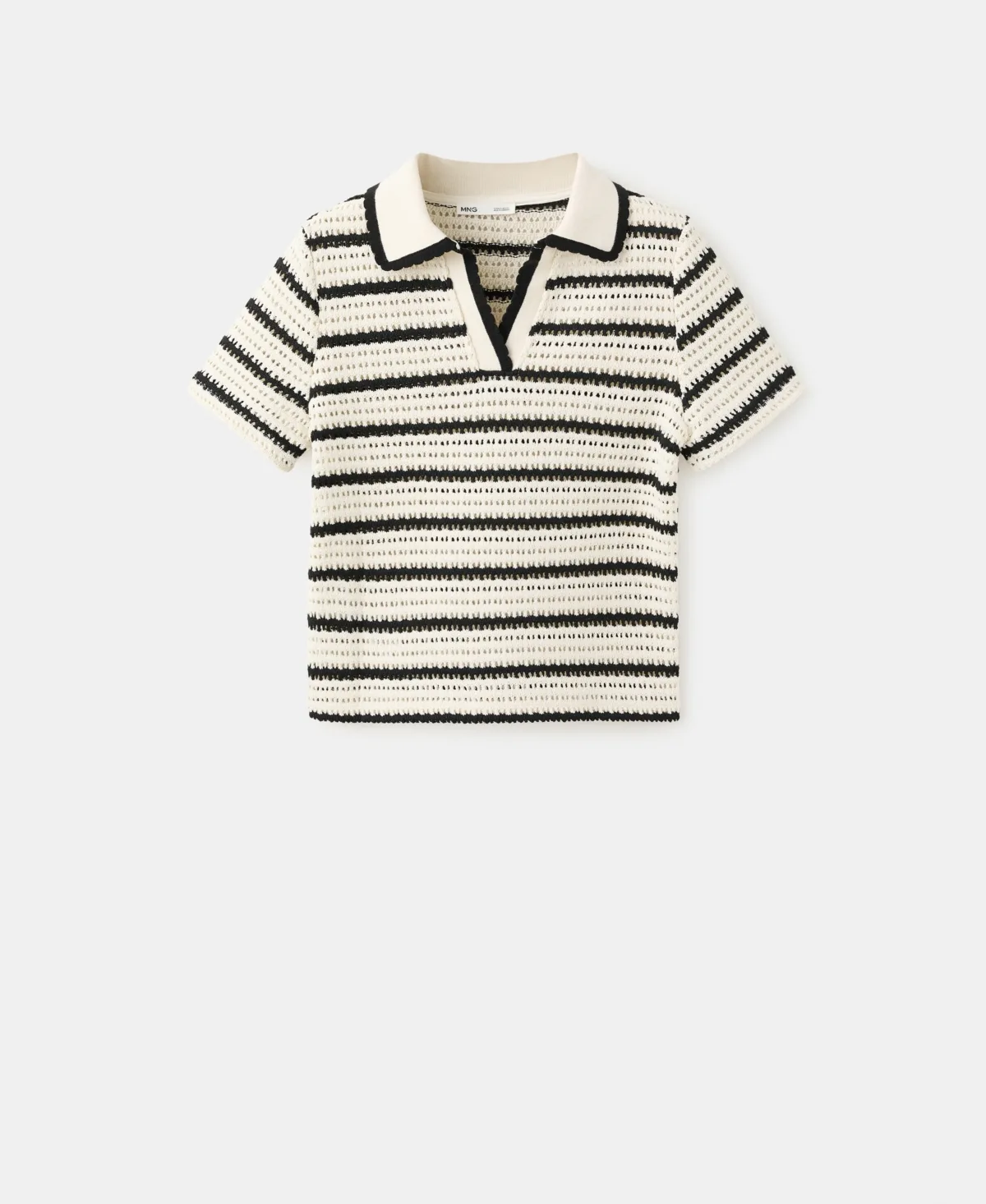 Striped Crocheted Polo Top by Mango