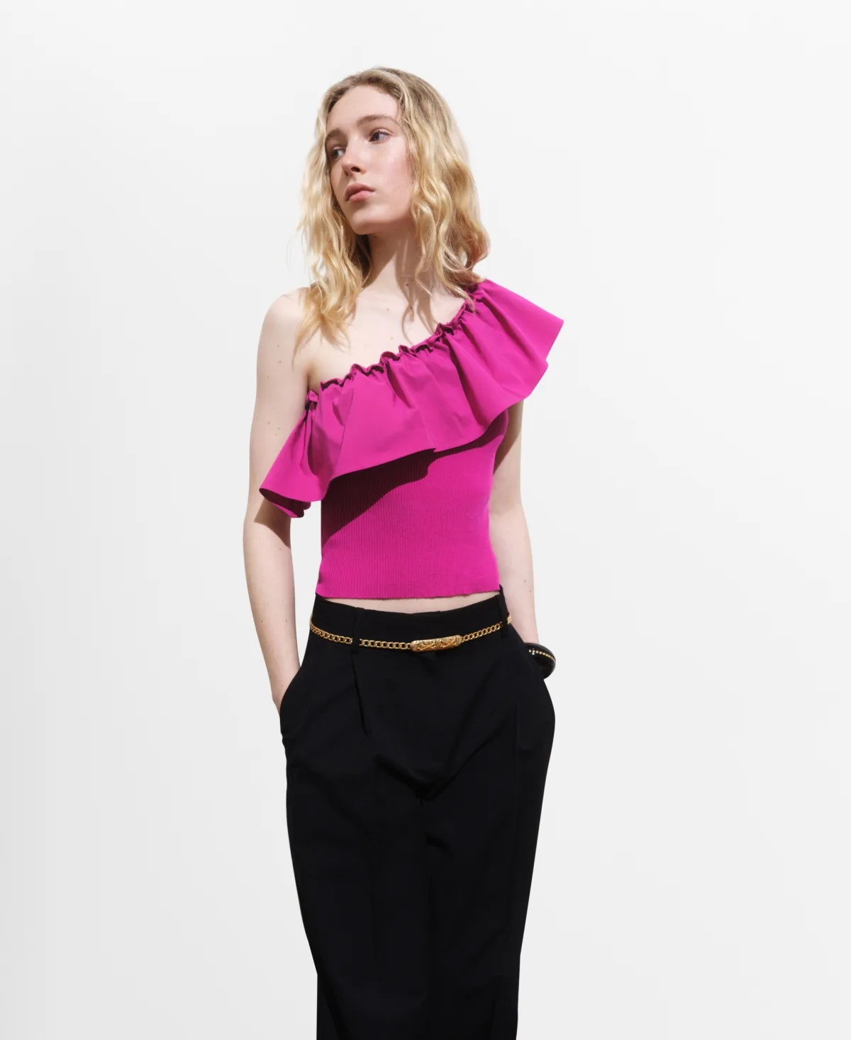 Combined Knit Fabric Asymmetric Top by Mango