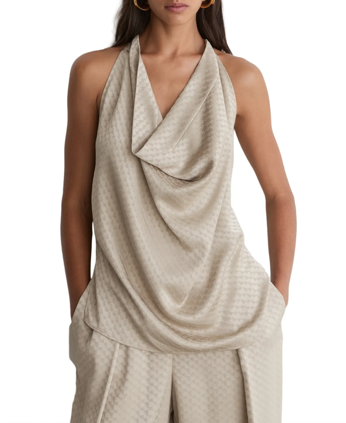 Jacquard Coord Drape Cowl-Neck Sleeveless Blouse by Reiss