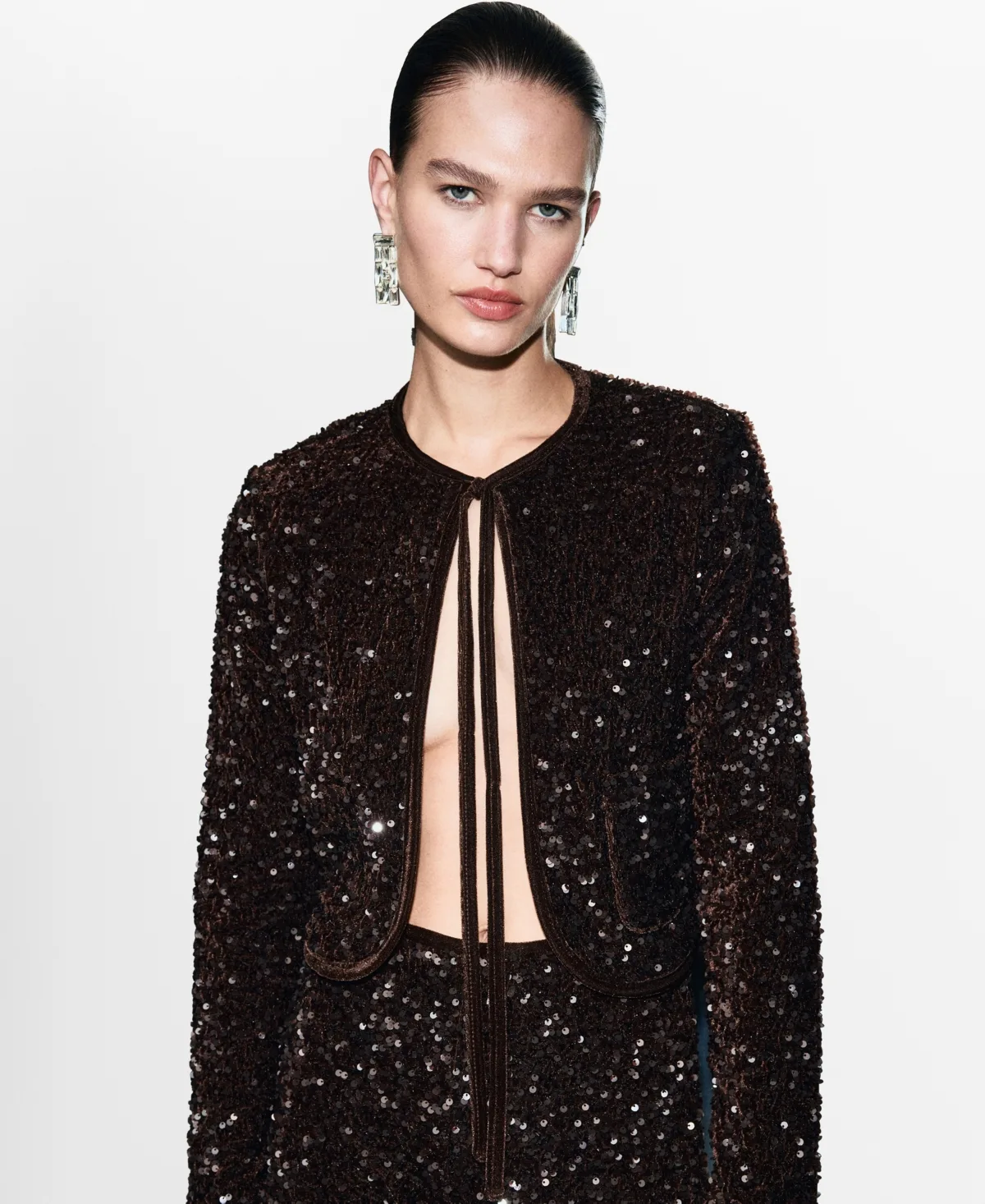 Sequins and Bow Velvet Jacket by Mango