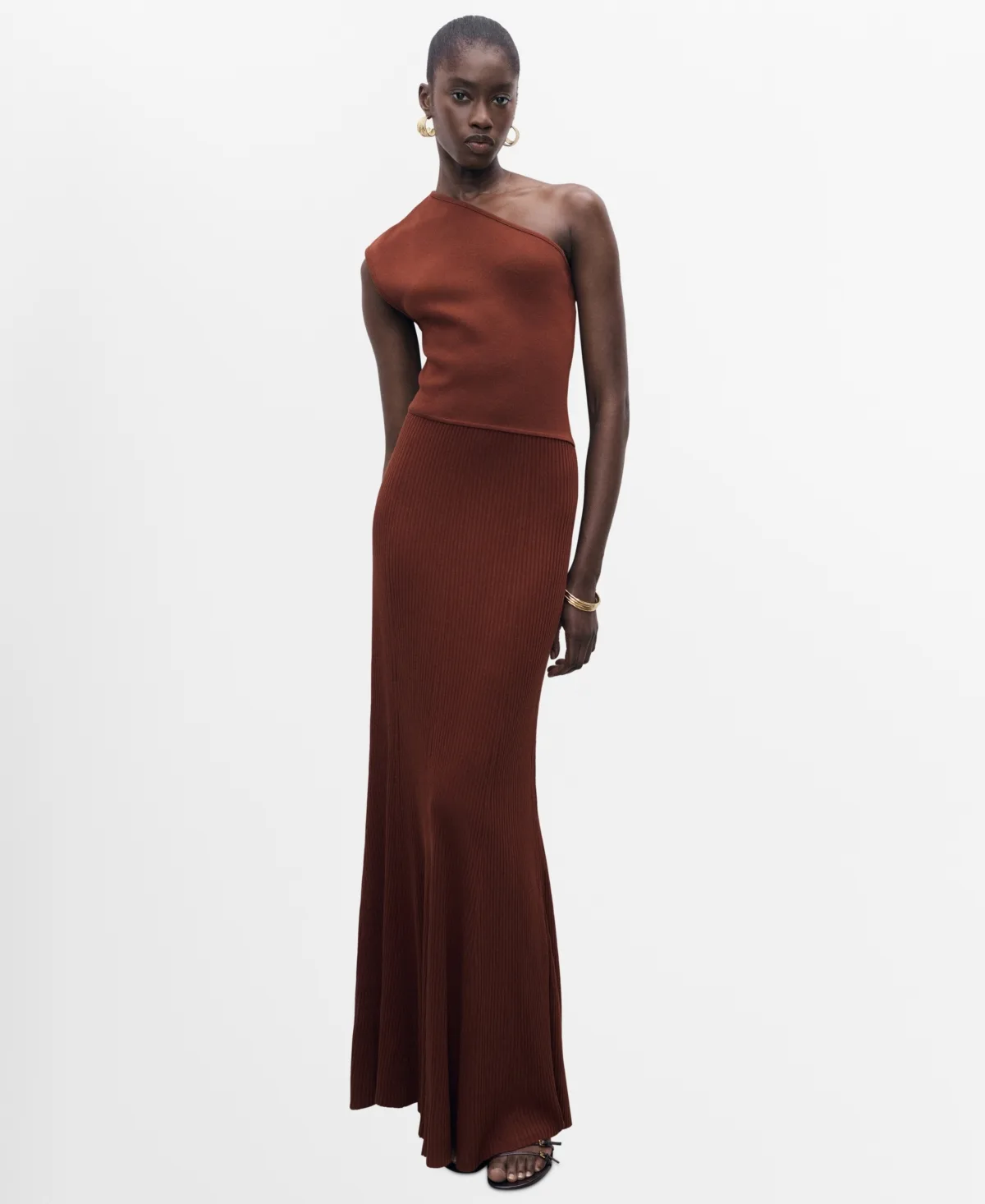 Asymmetrical Combined-Knit Dress by Mango