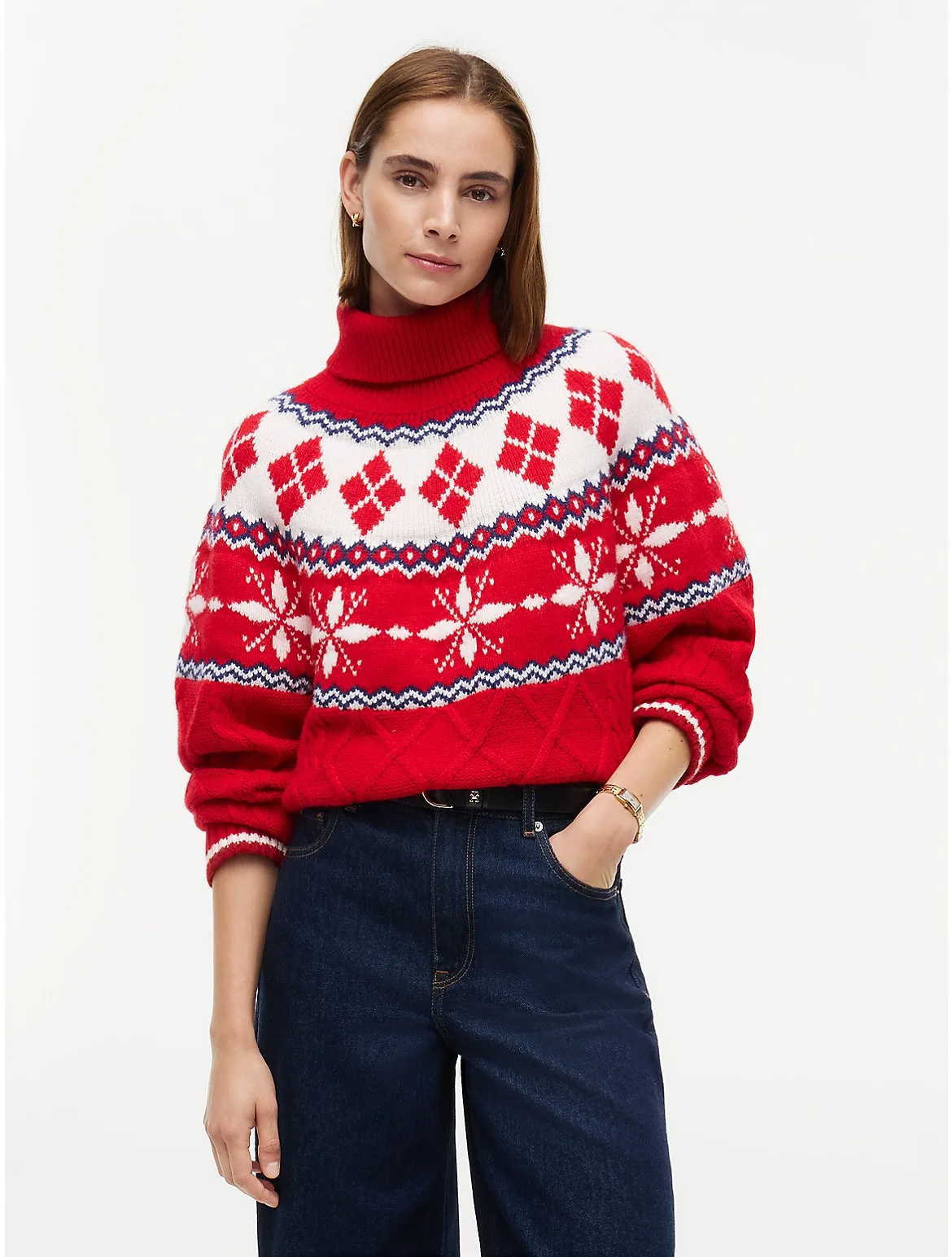 Relaxed Fit Fair Isle Turtleneck Sweater