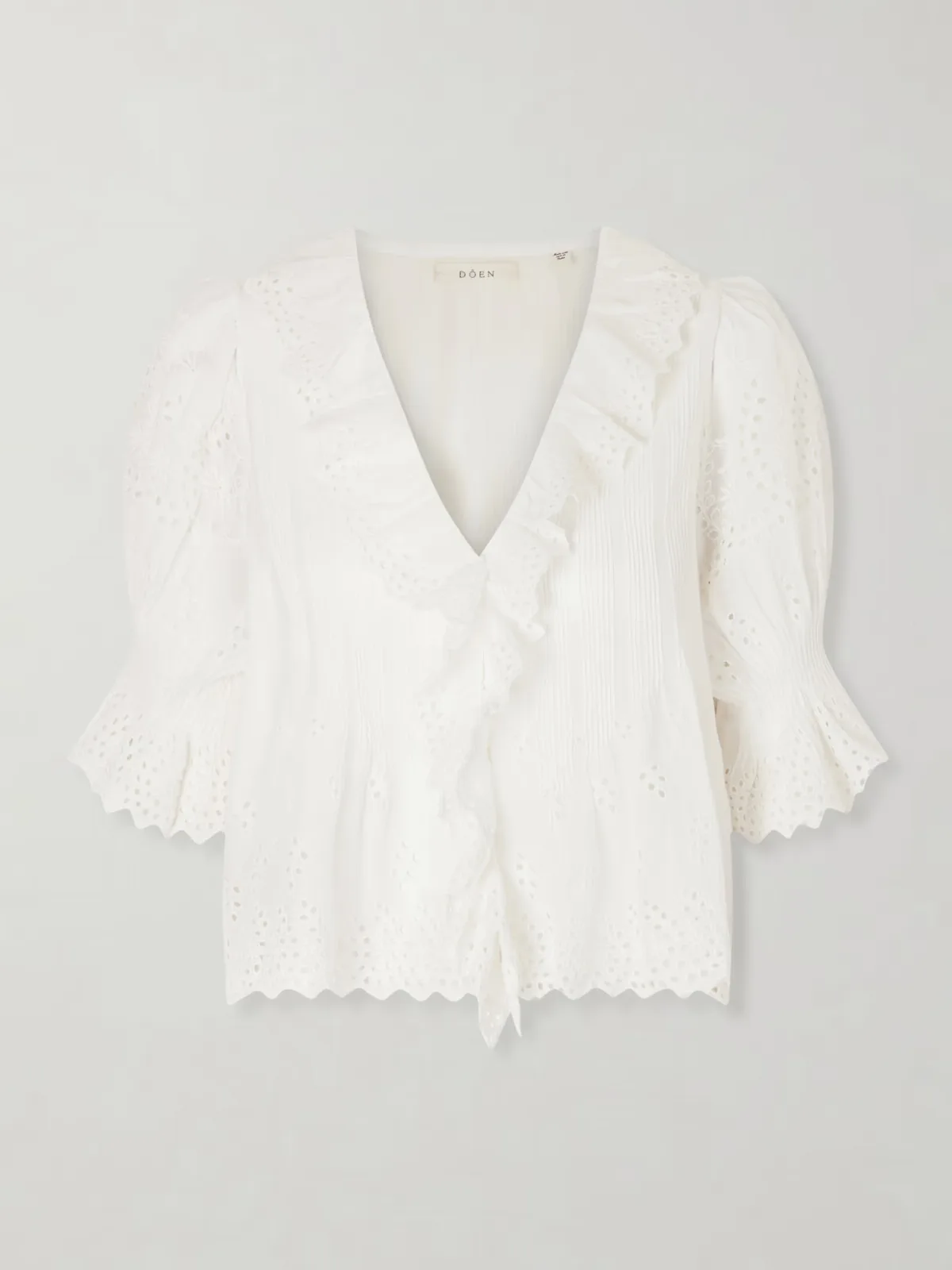 - Henri Ruffled Pintucked Broderie Anglaise Cotton Top -