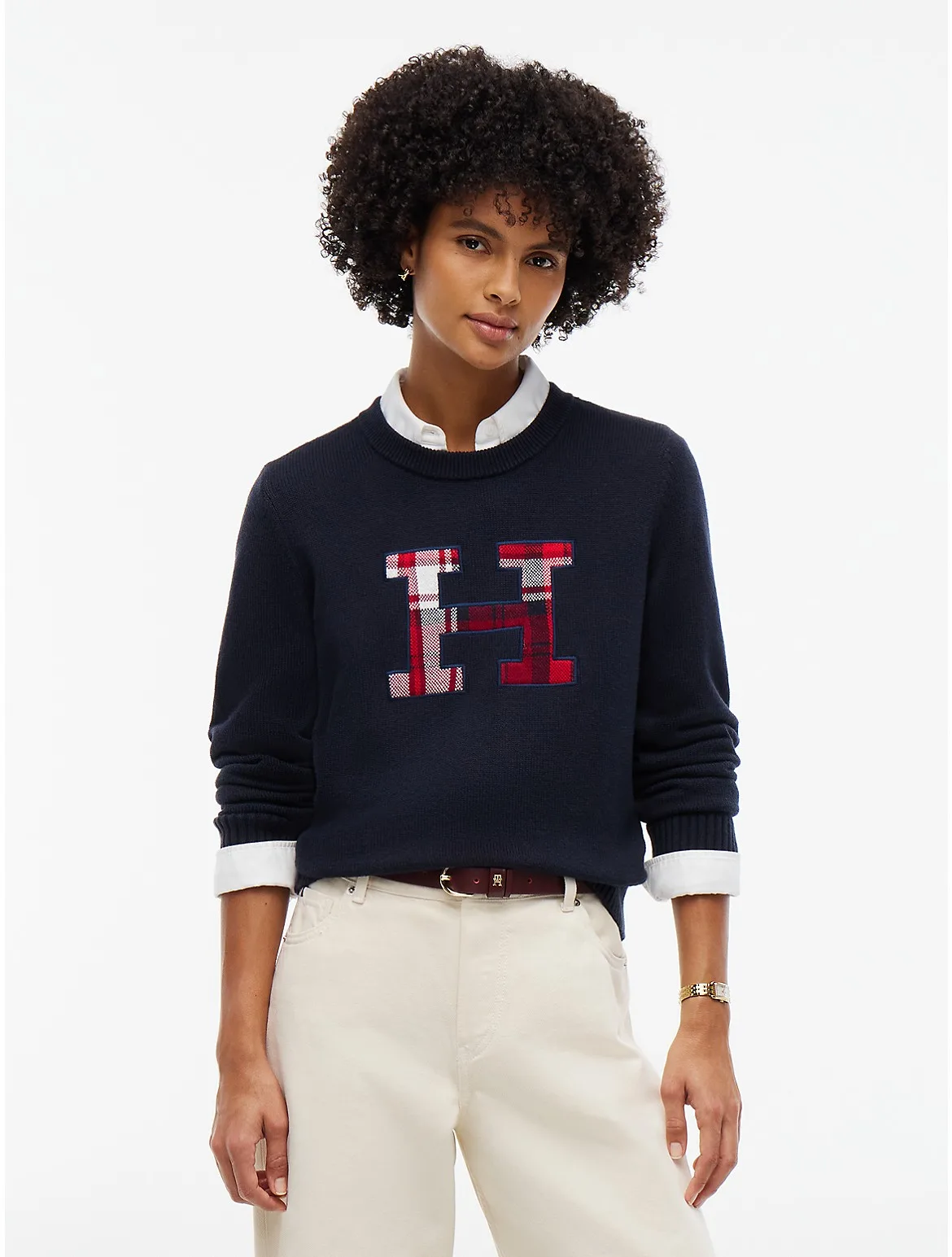 Plaid Monogram Crewneck Sweater by Tommy Hilfiger