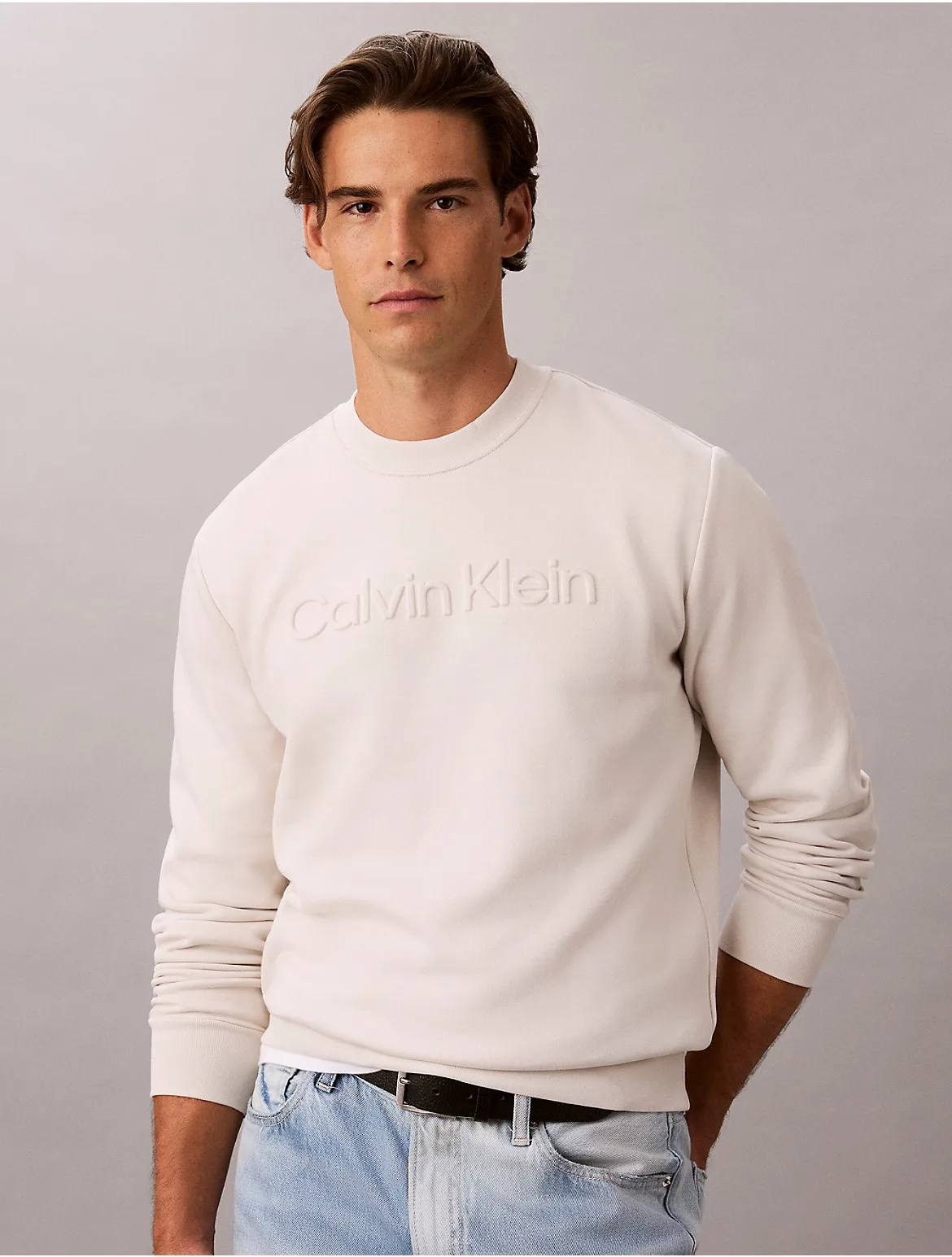 Fleece Embossed Crewneck Sweatshirt by Calvin Klein Jeans