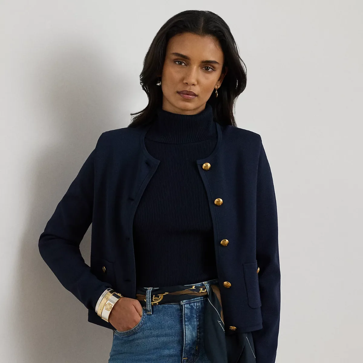 Cropped Crewneck Sweater Jacket by Ralph Lauren