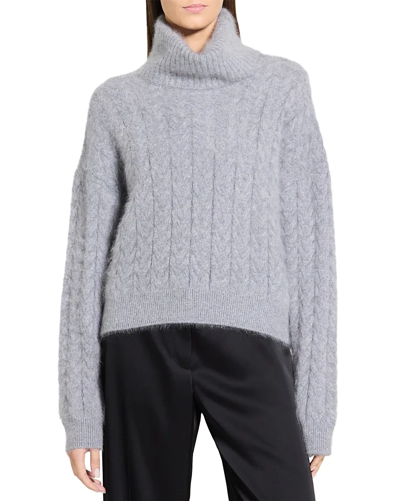 Airy Wool & Cashmere Cable Knit Turtleneck Sweater by Theory
