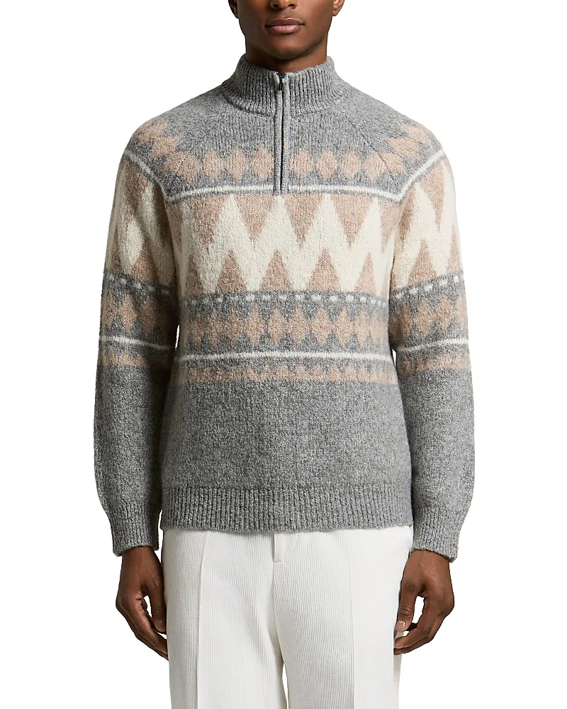 Alpaca Blend Fair Isle Quarter Zip Sweater