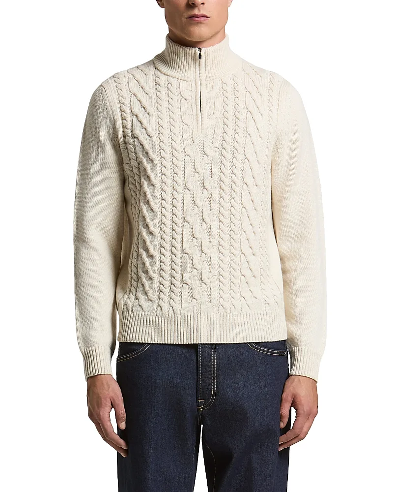 Wool Cable Knit Quarter Zip Sweater by Peserico