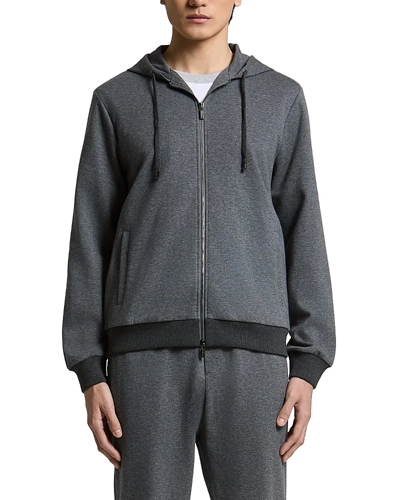 Cotton Blend Hooded Zip Sweatshirt by Peserico