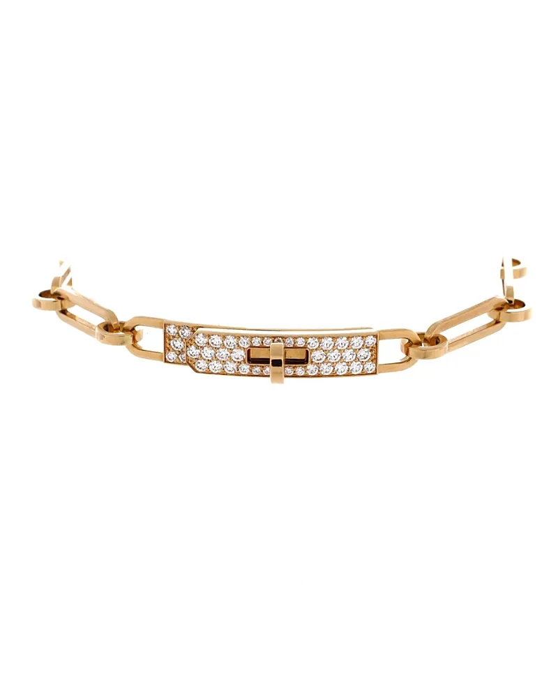 Pre-Owned Hermes Small Kelly Chaine Bracelet 18K Gold and Pave Diamonds by Hermes