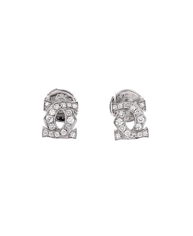 Pre-Owned Cartier Entrelaces C De Cartier Stud Earrings 18K White Gold with Pave Diamonds by Cartier's