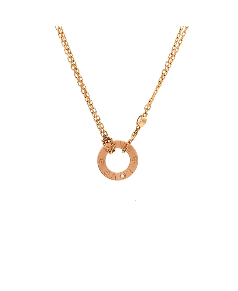 Pre-Owned Cartier 2 Diamonds Love Pendant Necklace 18K Rose Gold and Diamonds, 16 by Cartier's
