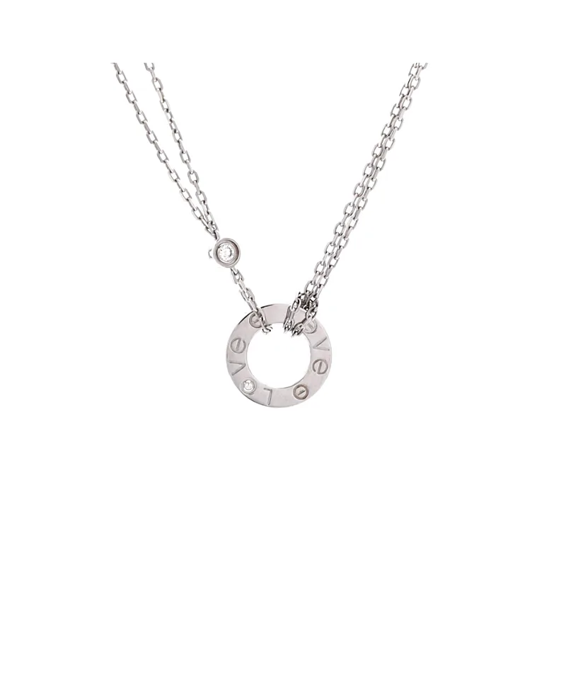 Pre-Owned Cartier 2 Diamonds Love Pendant Necklace 18K White Gold with Diamonds, 16 by Cartier's