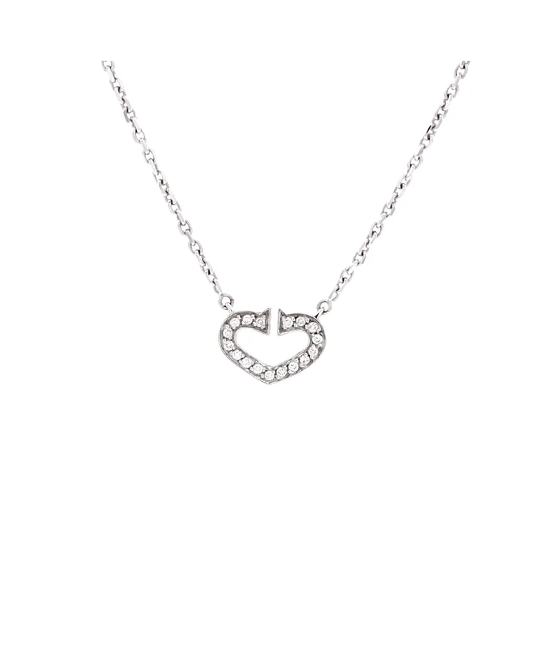 Pre-Owned Cartier C Heart De Cartier Pendant Necklace 18K White Gold with Pave Diamonds, 15.75 by Cartier's